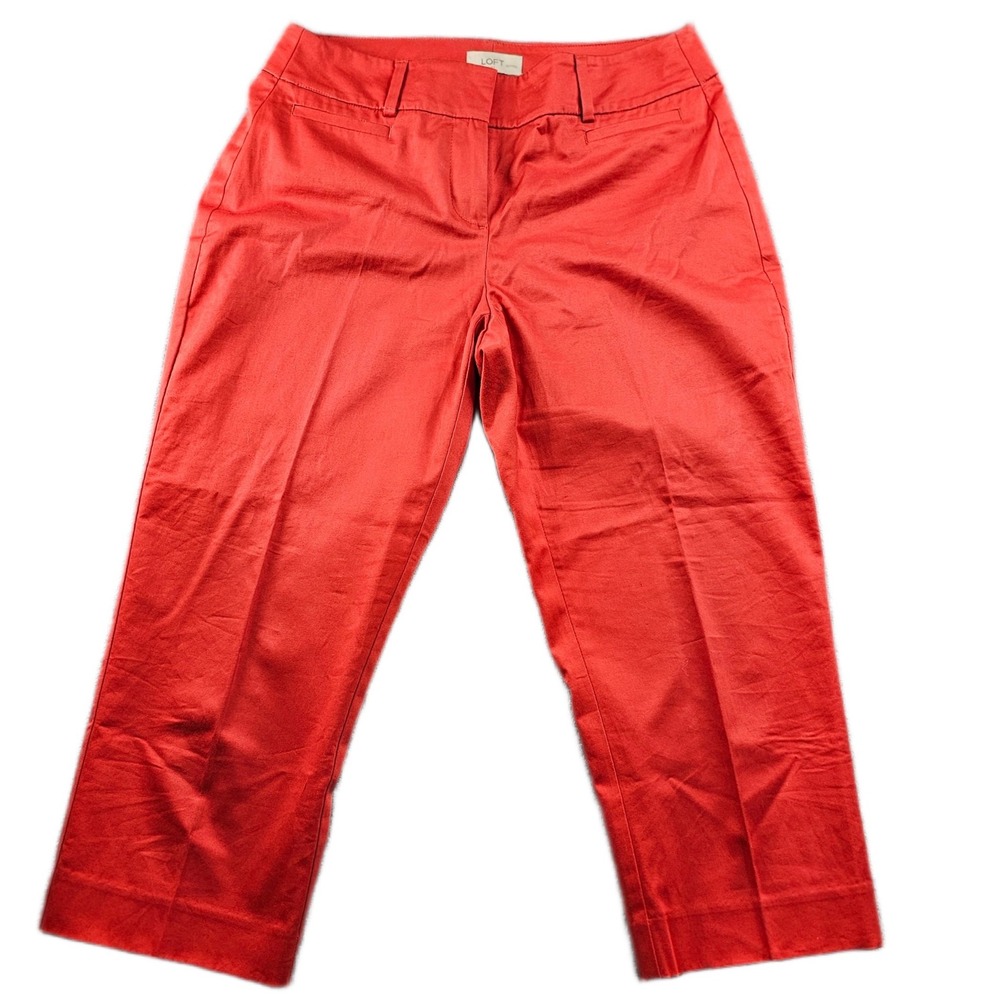 LOFT Ann Taylor Original Cropped Pants Women 10P Red Career Stretch High Waisted